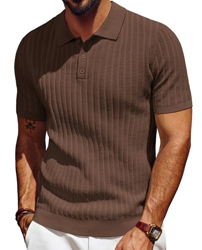 PJ PAUL JONES Mens Knit Polo Shirt Short Sleeve Textured Polo Shirts Casual Summer Collared Polo T Shirt