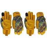 MSUPSAV 2 Pairs Gardening Gloves,Cowhide Leather Garden Gloves,Multipurpose Outdoor Yard Work Gloves for Men Women,Gifts,Colorful Flowers,Medium