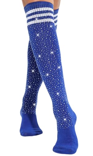 Image of Woman's Rhinestone Over Knee High Socks Stripe Knit Stockings Leg Warmers for Christmas Valentines day Events