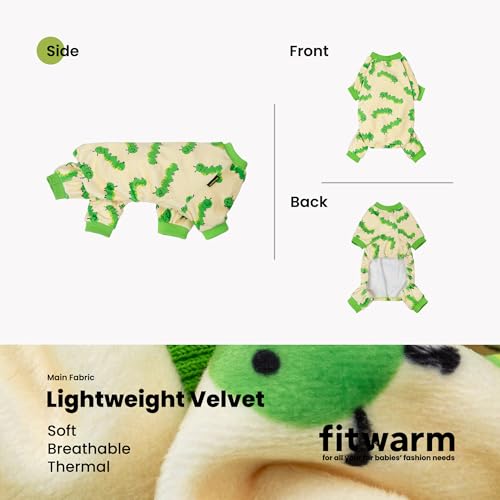 Image of Fitwarm Caterpillar Dog Fleece Pajamas, Cozy Clothes for Small Dogs Boy Girl, Funny Pet Onesie, Beige, Green, XS