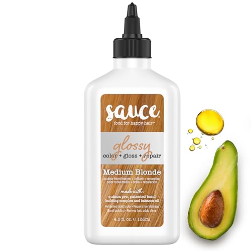 Sauce Beauty Glossy Color + Gloss + Repair, Medium Blonde, Semi Permanent Hair Dye with Bond-Building and Color-Fade Protection Technology, Adds Shine & Deep Moisture, Lasts 4-8 Weeks, Stops Fade