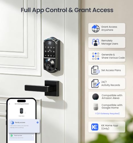 Veise VE017 Fingerprint Smart Door Lock with App Control, Matte Black - Image 2