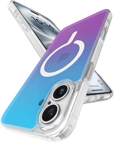 Image of eller sante Eternity Magpro Back Cover Case for iPhone 16 Plus Scratch Resistant Acrylic Camera Lens TPU Shockproof Support Mag-Safe Wireless Charging- Blue & Purple