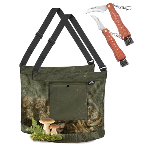 MYWSN Mushroom Foraging Kit - 2 Pack Black & Green Foraging Bag with Mesh Material, Adjustable Strap, Smartphone Pocket - Ideal for Nature Lovers, Outdoor Enthusiasts, Students & Hobbyists