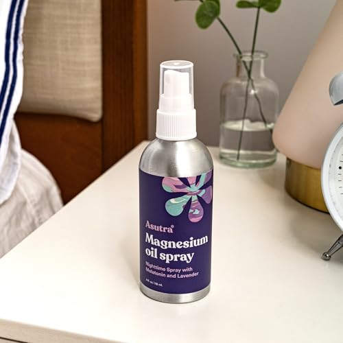 Lavender magnesium body spray used on tired legs as a simple bedtime comfort ritual.