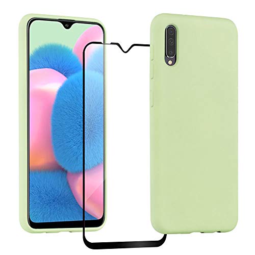 XinYue Funda para Samsung Galaxy A30S / A50 + Protector Pantalla, Carcasa de Silicona Líquida Gel Ultra Suave Funda con tapete de Microfibra Anti-Rasguño, color Verde
