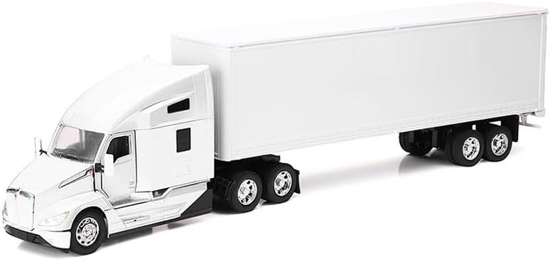 T680 Truck White with Dry Van Trailer White Long Haul Trucker Series 1/32 Diecast Model by New Ray 12543