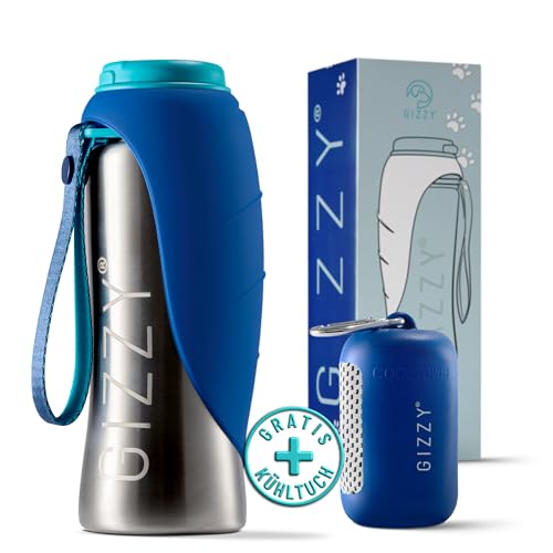 GIZZY® Trinkflasche Hunde für unterwegs - auslaufsicher & robust aus Edelstahl, in 2 Größen inkl. weichem Hundehandtuch | Trinkflasche Hund I Hundetrinkflasche für unterwegs für alle Hunde