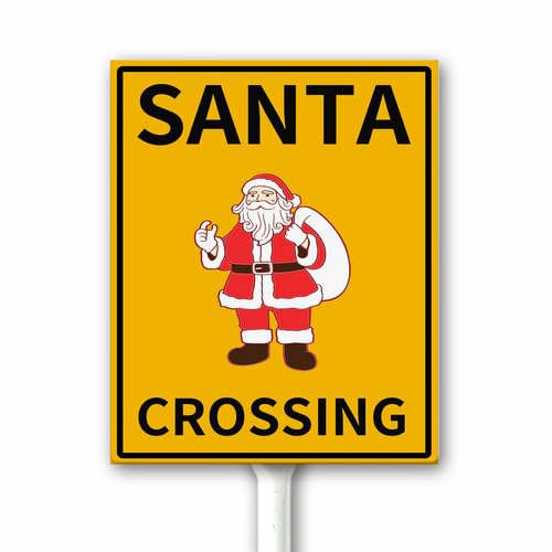 Merry Christmas Metal Lawn Sign Santa Crossing Metal Sign Decorative Garden Stakes for Christmas Decor 12x15 CM Funny Xmas Decorations for Outside Garden Yard Lawn Porch Holiday Party