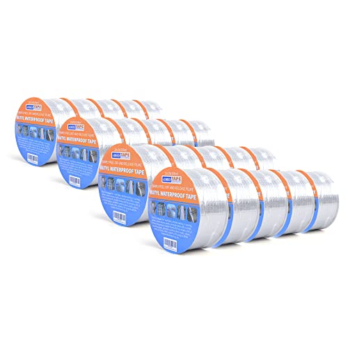 Image of ADHES Butyl Tape Waterproof Tape Aluminum Foil Tape 2in x 16ft x 20rolls | Sealant Tape for RV Repair, Window, Boat and Pipe Sealing, Glass & EDPM Rubber Roof Patching(Model:RA100-1,Glue Color:White)