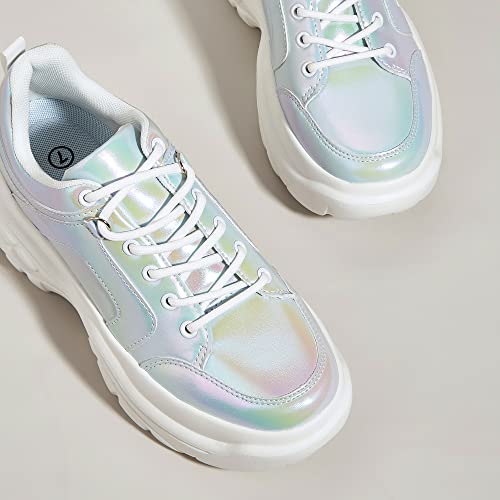 Image of LUCKY STEP Women Chunky Platform Dad Colorblock Casual Lace-Up Walking Sneakers