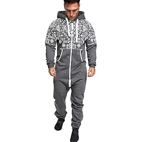 OEAK Mens Onesies Full Zip Jumpsuit Playsuit All in One Hoodie Cotton Rich Print Tracksuit Casual Suit Sportswear Grey/M Cover