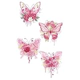 Lot de 3 tatouages ​​temporaires autocollants rose rouge et papillon, imperméables, longue tenue, effet frais, non réfléchissants, pour bras et torse