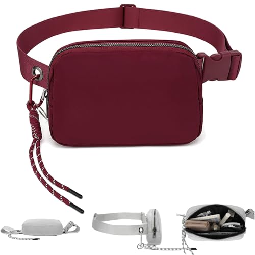 Bovagu Crossbody, 57" lange crossbodytas met verstelbare riem, lichtgewicht waterdichte heuptas voor heren/vrouwen, Duo Iris-ontwerp, grote capaciteit, veelzijdig voor sport en reizen,Red