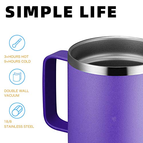 Meway 12Oz Coffee Mug With Handle And Sliding Lid,Stainless Steel Travel Tumbler Cup With Handle,Double Wall Vacuum Insulated Camping Cup For Hot & Cold Drinks Tea (Purple,Set Of 1) #TOP3