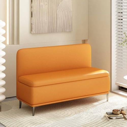 Banc de rangement orange 80 cm avec coussin et étagère à chaussures moderne