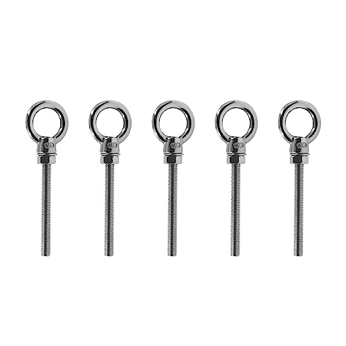 Image of Threaded Eyebolts,Heavy Duty Long Threaded Eye Bolts,Stainless Steel Marine Grade Shoulder Lifting Ring with Nuts Washers 5 Pack M8*80