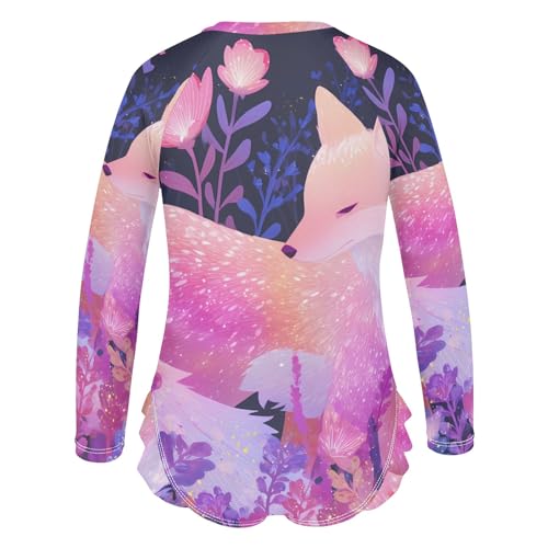 Fox Butterfly Girls Long Sleeve Swimsuit Rash Guard One Piece Bathing Suits Zipper 3-12T3