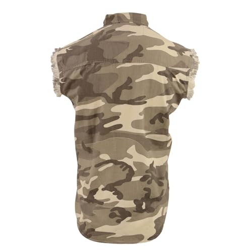 Image of Milwaukee Leather DM4009 Men's Sand Lightweight Denim Shirt with with Frayed Cut Off Sleeveless Look