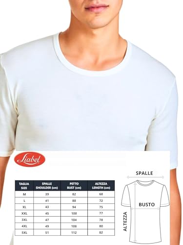 Liabel 2 Maglie Termiche 100% Caldo Cotone Interlock Uomo - Nuova Maglia In Thermocotton Soffice E Vaporosa - Intima Cotone Bianche O Nere S-XXL (L, Bianco - Girocollo) - 6