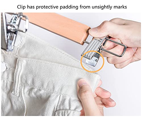 Amber Home 14.17" Solid Natural Wooden Pant Skirt Hangers 24 Pack, Bottom Hangers For Slacks Trousers Jeans With 2-Adjustable Anti-Rust Clips (Natural, 24 Pack) #TOP4