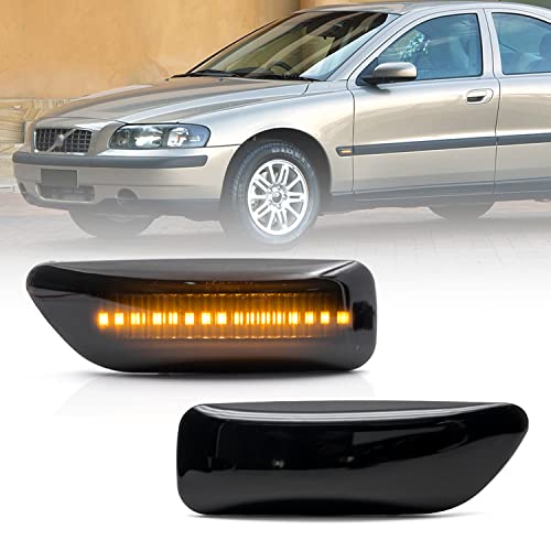 Nslumo Amber Led Side Marker Lights Replacement For 03-07 Vol-Vo Xc90 00-09 S60 Mk1 V70 Mk2 Smoked Lens Led Fender Turn Signal Blinker Repeater Indicator Lamps Oem Fit Parking Light Assembly #TOP27