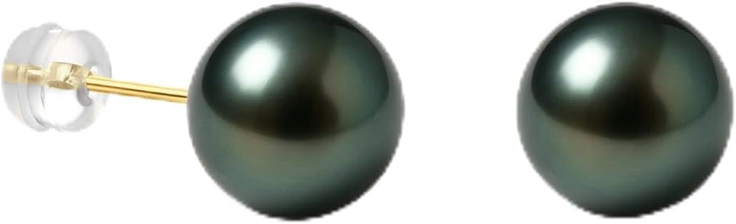 Genuine Tahitian Black Pearl Earrings for Women, 8-11mm AAAA Handpicked Natural Black Pearl Stud Earrings with 18K Gold Earring Posts, Luxury Birthday Gifts for Wife, Women, Mother, Girlfriend,
