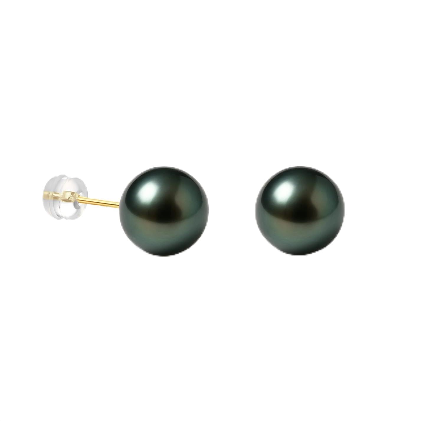 Genuine Tahitian Black Pearl Earrings for Women, 8-11mm AAAA Handpicked Natural Black Pearl Stud Earrings with 18K Gold Earring Posts, Luxury Birthday