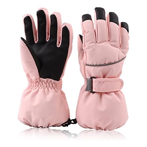 JANGANNSA Waterproof Children Ski Gloves Breathable Winter Mitten for Boys Girls Thinsulate Lined Kids Snowboard Glove 4-14Y(Skin Pink,6-10 Years) Cover
