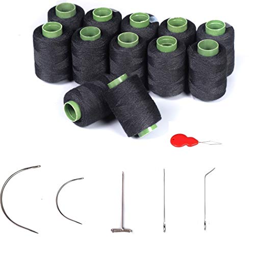 Hair Weave Needle and Thread Set, Thread and Needle Sewing Kit for Wigs,12 Rolls Black Hair Weaving Thread, 40 T Wig Pins, 20 C Curved Needles,5 I Needle,5 J Needles and 1 Needle Threader (83)