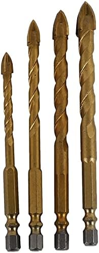 Drill Bits For 4Pc 6Mm- 12Mm Hex Shank Titanium Tungsten Drill Bit Carbide Tile Glass Cross Spear Head Drilling Cutter Tool - (Color: Gold)