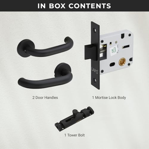 Image of LAPO Bathroom Lock Set | 45x45mm Lock Body | Keyless Operation | Works on 30-50mm Door | Brass Latch | Black Finish | Reversible Fitment | Quick Mounting | 3 Years Warranty | CMH-6T