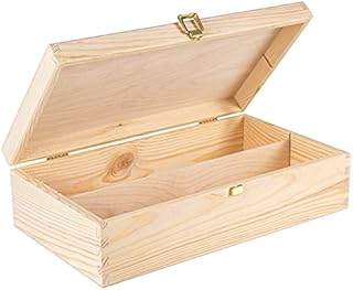 Creative Deco Unpainted Wooden Wine Box Gift Storage | 2 Bottles | 35 x 20 x 10 cm | Natural Wood Holder | Perfect Luxury Box for Christmas, Birthday, Wedding, Valentines Day, Anniversary