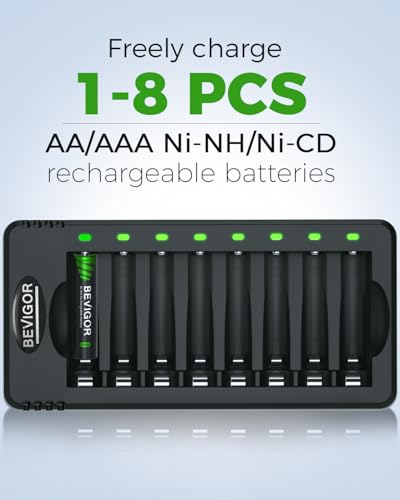 BEVIGOR Rechargeable AA Batteries with Charger, 10 Pack 2800mAh High Capacity Ni-MH Double A Batteries with Smart 8 Bay Smart Battery Charger, USB Fast Charging - Image 7