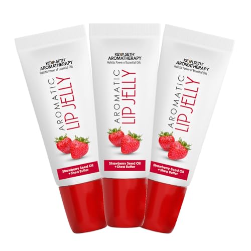 Image of Keya Seth Aromatherapy Aromatic Lip Jelly Strawbery, Tinted Lip Balm, Strawbery Seed Ol) & Shea Butter, Brightening and Moisturizing Dark Lips (Pack Of 3)