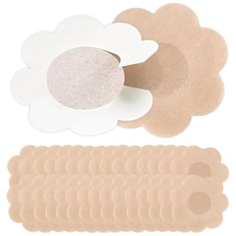 Loske 30 Pieces Nipple Covers, Invisible Adhesive Nipple Covers for Women, Pasties Bras for Women, Disposable Breast Covers Beige Cover