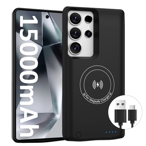 HUOBAO Custodia con batteria per Samsung Galaxy S24 Ultra (15000 mAh), caricabatterie veloce GaN portatile, custodia di ricarica estesa, caricabatterie wireless con cavo USB-C da 20 W (6,8 pollici
