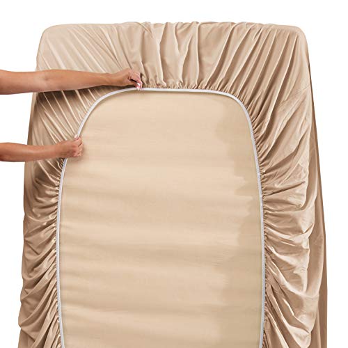 Image of Hearth & Harbor Luxury Soft 6 Piece Bed Sheet Set Extra Deep Pocket Fitted Sheets Fits Mattress up to 21 inch, Double Brushed Bedding, Queen, Taupe