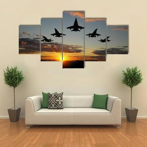 Toile 5 parties cinq bombardiers au coucher du soleil pour decoration murale maison