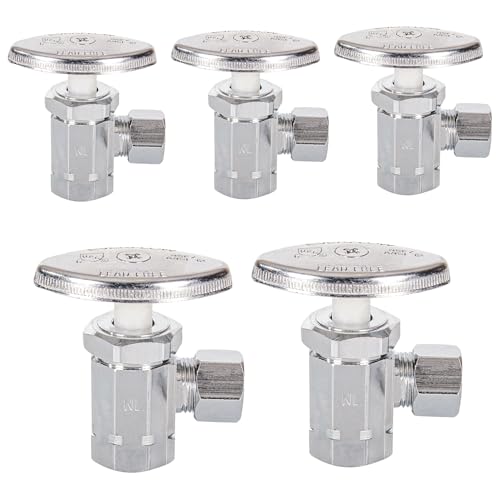 Image of Midline Valve 71138QS-OM-5 Water Supply Stop Valve with Multi-Turn Wheel; Angle Shut-off for Toilet, Sink, Dishwasher, Heater; 3 /8'' FIP x 3 /8'' Compression; Chrome Plated Brass (5 PK)