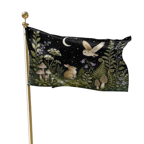 Cute Rabbit Flags for Outside Midnight Moon Forest Flying Owl