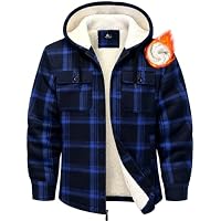 Ceoutdoor Men's Flannel Sherpa Plaid Zip-Up Hoodie with 4-Pockets (Blue Navy)