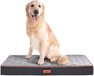 Sonive Extra Large Waterproof Orthopedic Egg Crate Foam Dog&Cat Bed Supportive Dog Bed Matt for Large Dogs Removable Washable Cover Oxford Fabric Bottom & Quilted Faux Velvet Top,Grey 104x74x8cm