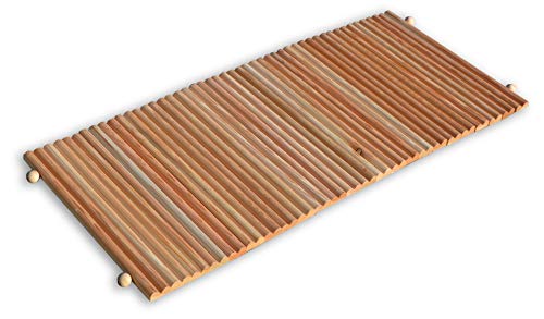 Castelmerlino Alfombra de baño enrollable en madera de alerce natural perfil semi redondo 45x101 cm