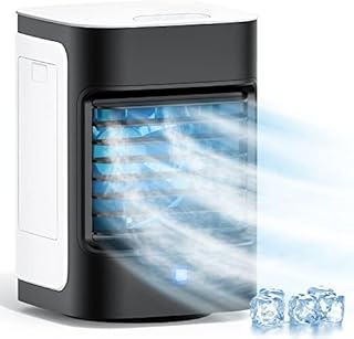 Portable Air Conditioner, AOLOS 8in Rechargeable Small Evaporative Air Cooler, 90°Auto Oscillation, 7 Color Vibe Lights, 4000mAh Battery Powered Humidifier, Mini Air Conditioner for Camping, Car