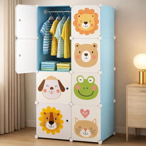 Image of Foldable Plastic Wardrobe for Clothes - Baby Cupboard for Clothes Storage, Wardrobe for Kids, Plastic Almirah, Collapsible Wardrobe for Kids Livingroom & Home (8-Layer-Blue)