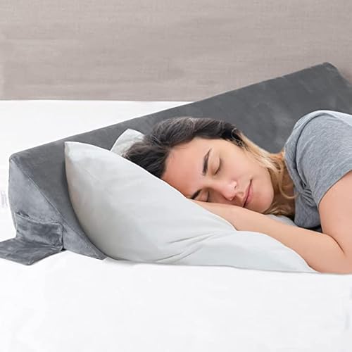 Silkyrest Bed Wedge Pillow, Mattress Gap Filler For Headboard, Memory Foam Bolster Triangle Pillow With Velvet Cover And Side Pockets, Queen Size 60" X 8"X 6" #TOP28