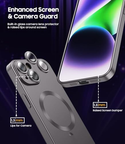 Image of DIZORO Magnetic Case for iPhone 13 / iPhone 14 Cover [Compatible with MagSafe][Built-in Camera Lens Protector] Slim Soft Silicone Bumper Shockproof Metallic Luster Back Cover Phone Cases (Grey)