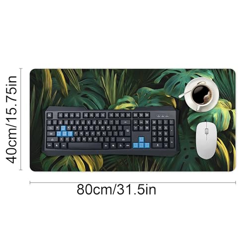 Image of Tropical Palm Leaves Extended Gaming Mouse Pad, with Stitched Edges Large Mouse Pad Desk Protector, Rubber Base Mousepad Keyboard Mouses Mat for Work Game Office Home- 32 inch X 16 inch Inch