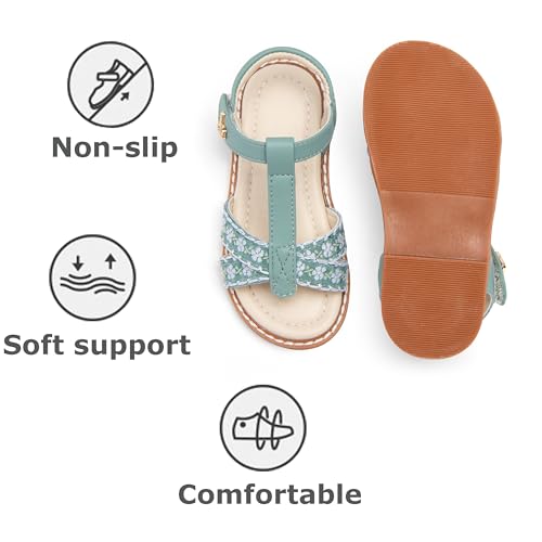 Image of THEE BRON Toddler Girls Gladiator Sandals - Cushioned Comfy Shoes for Princess Summer Play(AA524 Toddler,Green /6M)